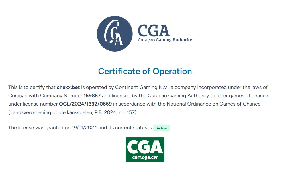 CHEXX Curaçao Gaming Authority Lizenz