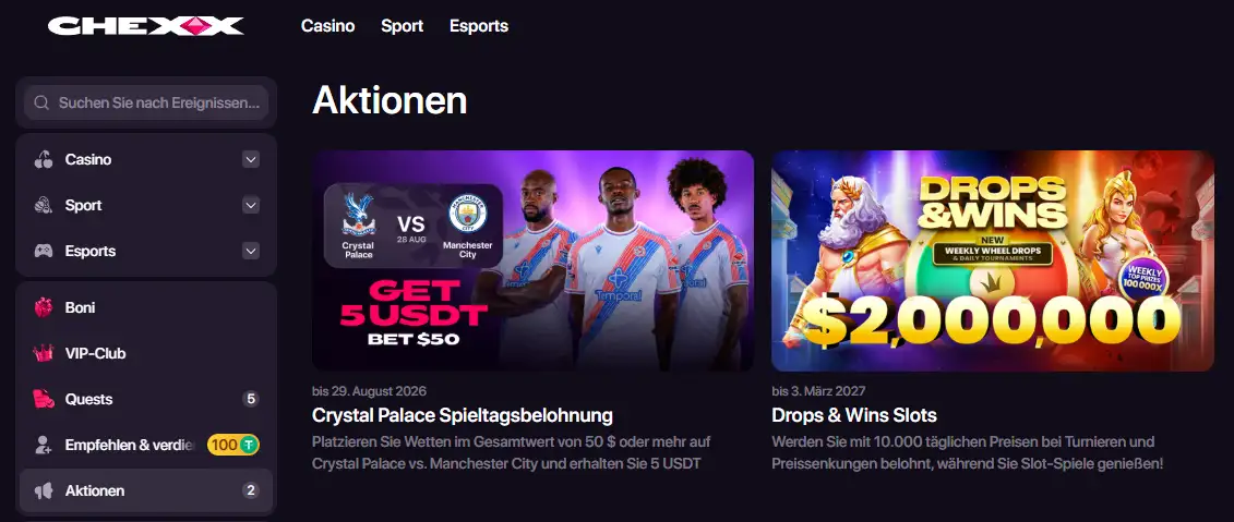 CHEXX Bonus mit Willkommenspaket, Free Spins und VIP