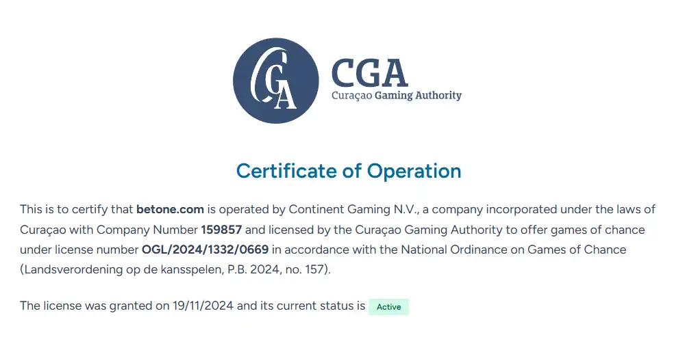 Curaçao-Lizenz von CHEXX mit der Nummer OGL/2024/1332/0669